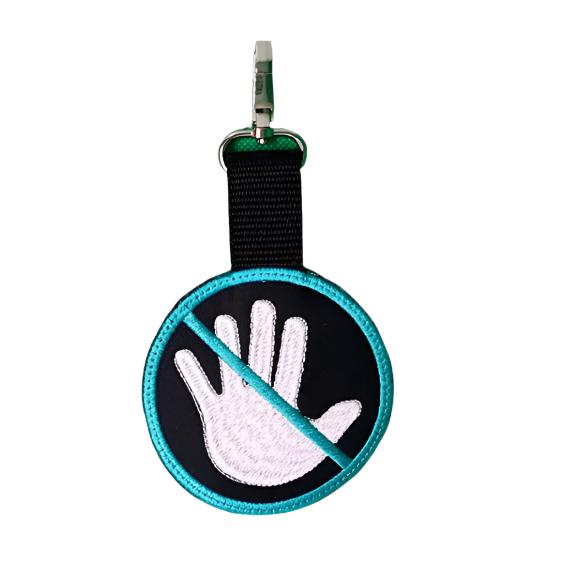 NO TOUCHING clip on tag - 4 sizes - double sided - Hard plastic clip with sturdy 1 inch strapping.