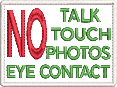 NO Talk, Touch, Photos, Eye Contact embroidered patch - Size 100mm x 75mm