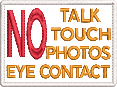 NO Talk, Touch, Photos, Eye Contact embroidered patch - Size 100mm x 75mm