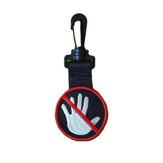 NO TOUCHING clip on tag - 4 sizes - double sided - Hard plastic clip with sturdy 1 inch strapping.
