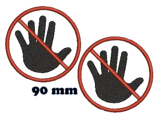 NO TOUCHING clip on tag - 4 sizes - double sided - Hard plastic clip with sturdy 1 inch strapping.